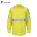 100% Polyester Men &#39;s Hi-visibilité jaune travail Polo Shirt Haute Qualité réfléchissant Avertissement Vêtements de sécurité avec des poches